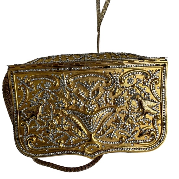 Rare Vintage JUDITH LEIBER Minaudière Gold Crystal Gilded Stamp Clutch Bag - Picture 8 of 16